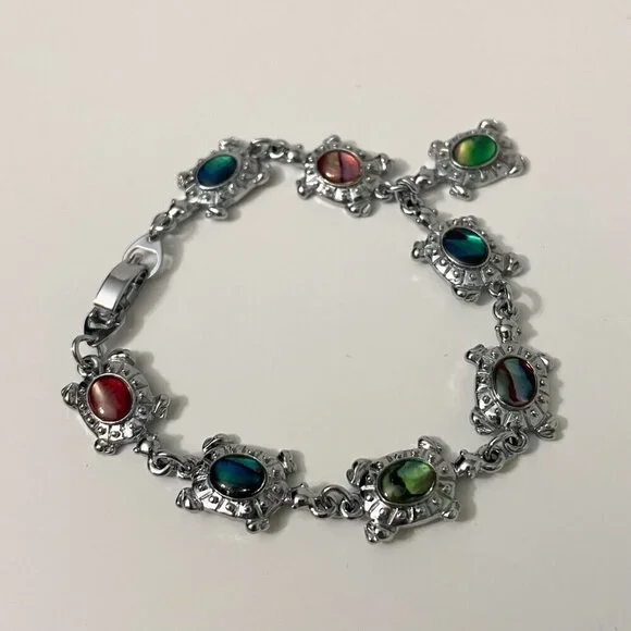 Multi Coloured Turtle Shell Bracelet 7 Inch Long - Picture 3 of 16